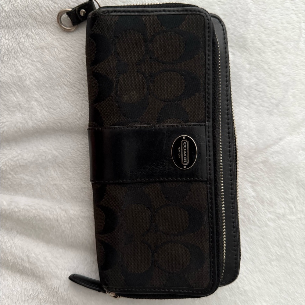 Coach Black Zip-Around Wallet, two zipper pockets